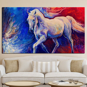 Print Psychedelic White Running Horse Abstract Animal Oil Painting on Canvas