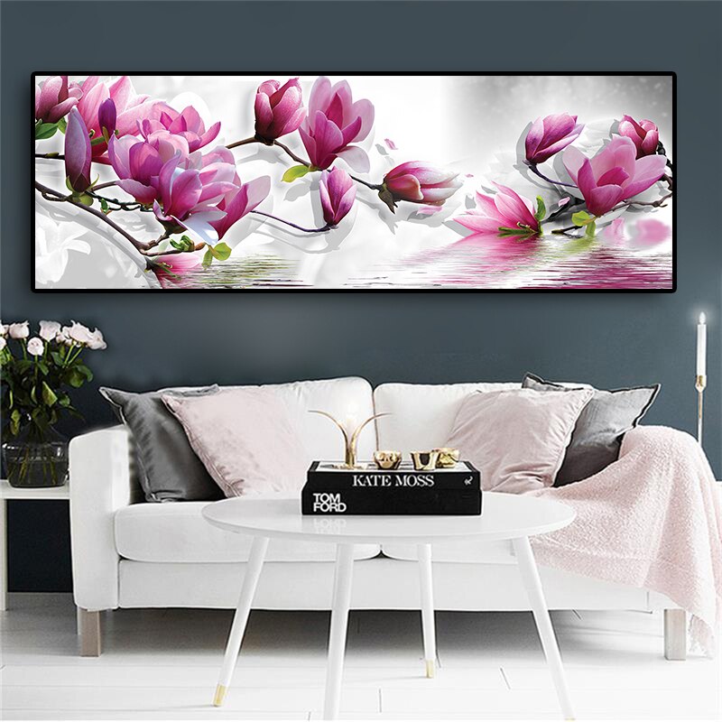 Purple Blooming Trees Flower Canvas Painting Cuadros Poster and Prints Minimalist Wall