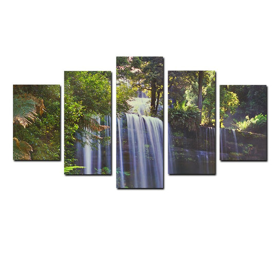 5 Panel HD Print Waterfall Tree Mountain Modular Wall Canvas Painting Landscape Picture