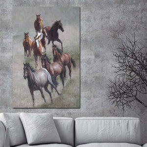 Modern Landscape Poster Print Abstract Seven Running Horses Oil Painting on Canvas