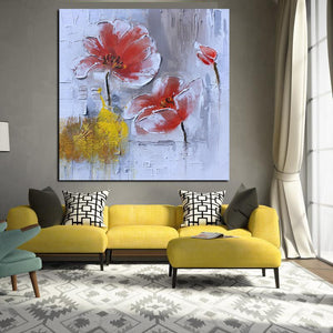 Print Modern Red Poppies Abstract Oil Painting on Canvas Modern Pop Art Poster Wall