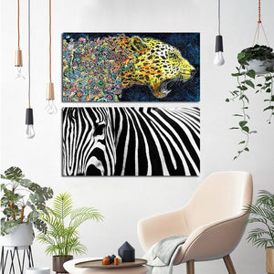 Wild Running Watercolor Leopard Zebra Horse Canvas Animal Painting Scandinavian