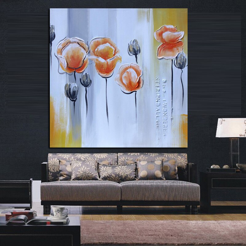 Print Abstract Knife Orange Poppies Oil Painting on Canvas Pop Art Poster Modern