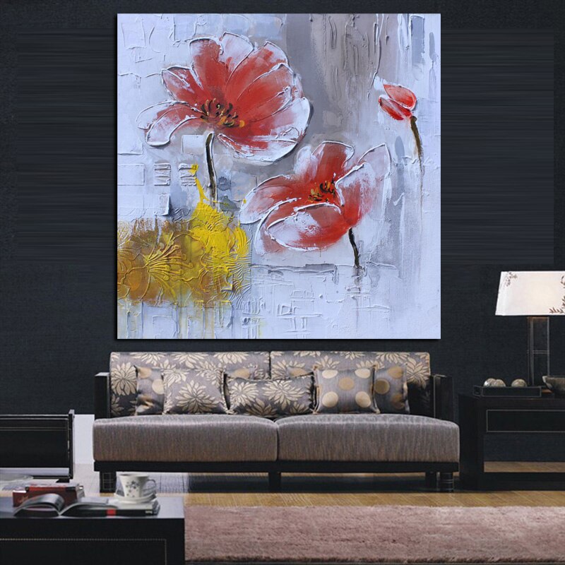 Print Modern Red Poppies Abstract Oil Painting on Canvas Modern Pop Art Poster Wall