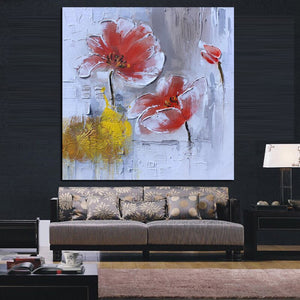 Print Modern Red Poppies Abstract Oil Painting on Canvas Modern Pop Art Poster Wall