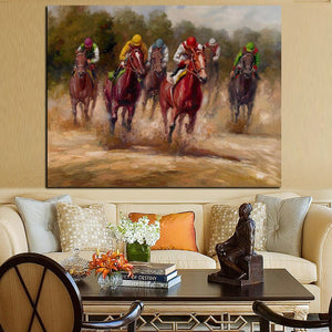 HD Print Animal Horse Racing Oil Painting on Canvas Abstract Modern Pop Art Wall