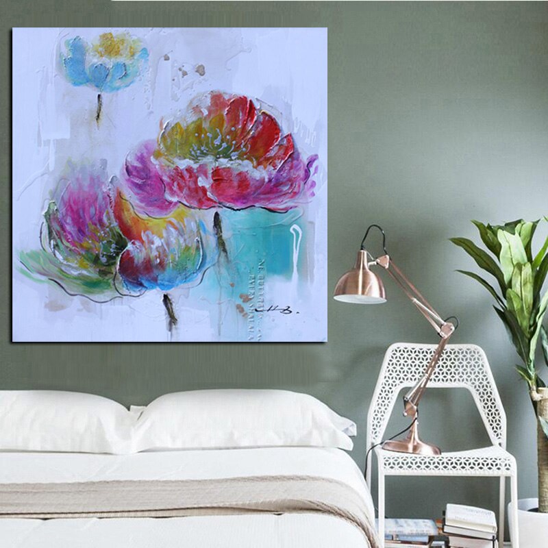 HD Print Abstract Watercolor Lotus Oil Painting on Canvas Pop Art Poster Modern Wall