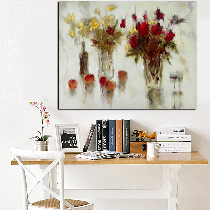 Big Size Abstract Flowers in Vase Oil Painting Print on Canvas Modern Minimalist Orchid