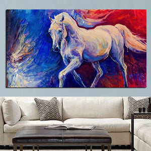 Print Psychedelic White Running Horse Abstract Animal Oil Painting on Canvas