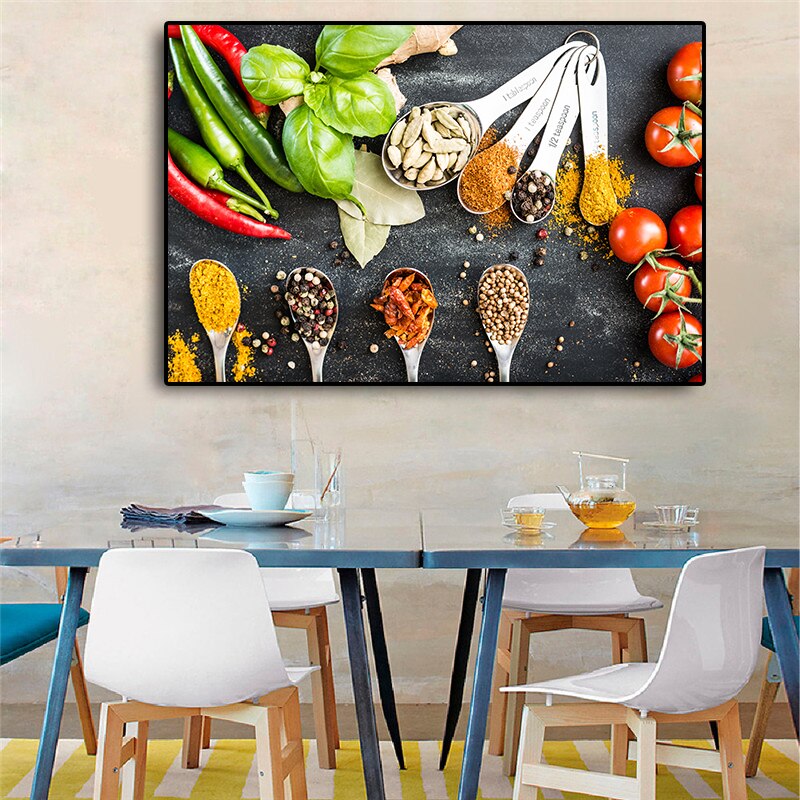 Vegetables Grains Spices Spoon Kitchen Food Canvas Painting Cuadros Posters and Prints Wall