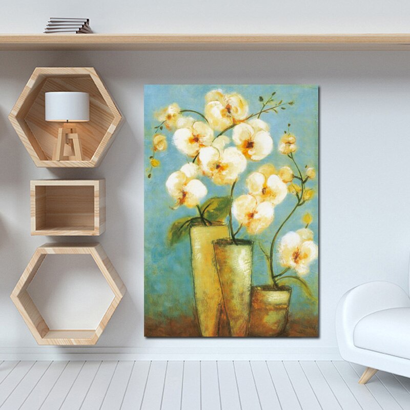 Modern White Flower on Vase Abstract Oil Painting on Canvas Poster Art Wall Picture Poster