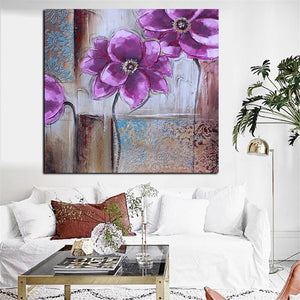 Print Modern Abstract Knife Purple Poppies Oil Painting on Canvas Pop Art Poster Wall Picture