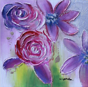 Print Modern Purple Poppies Colorful Flower Abstract Oil Painting on Canvas Pop Art Wall Picture