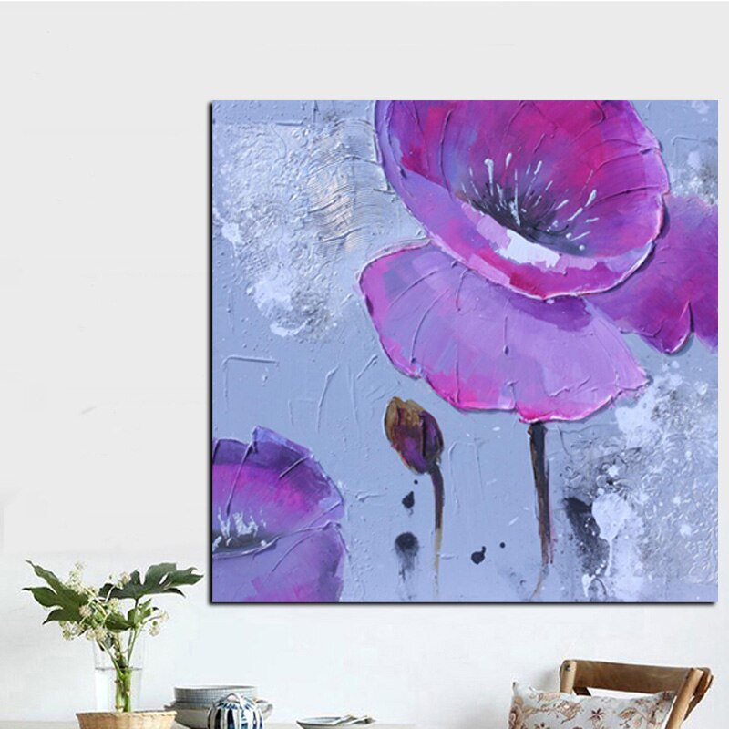 Print Modern Abstract Knife Purple Poppies Oil Painting on Canvas Pop Art Poster Wall Picture