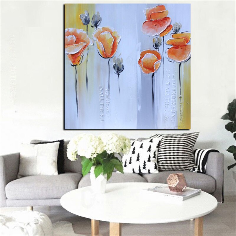 Print Abstract Knife Orange Poppies Oil Painting on Canvas Pop Art Poster Modern