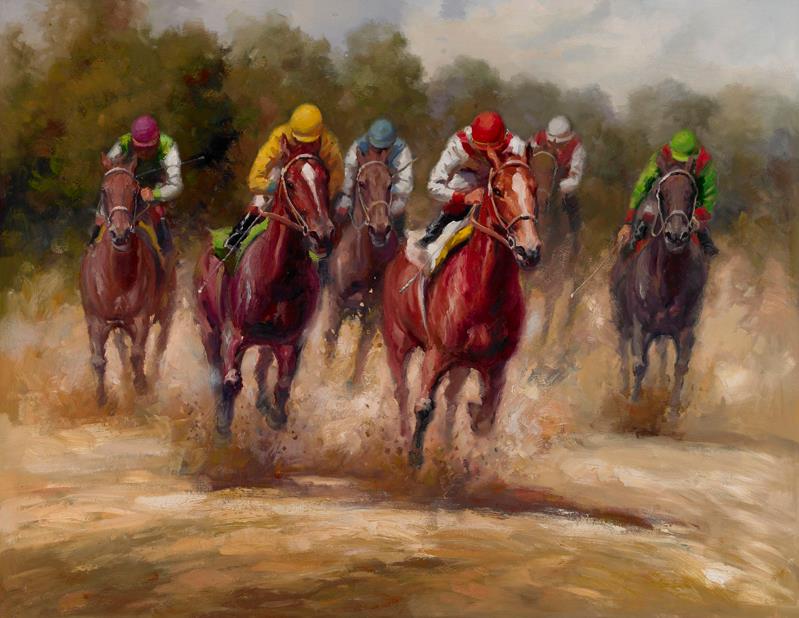 HD Print Animal Horse Racing Oil Painting on Canvas Abstract Modern Pop Art Wall