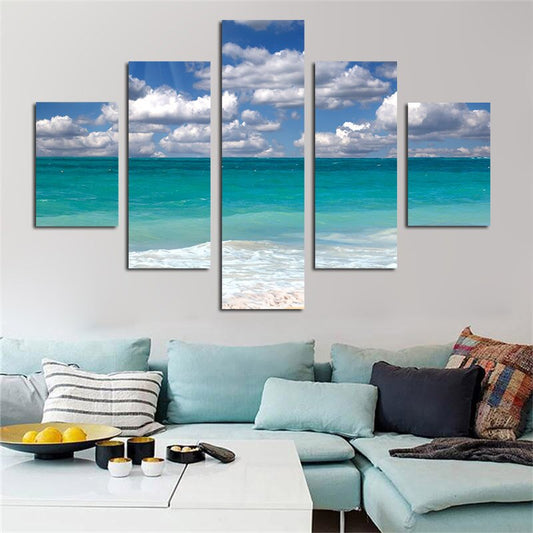 5Panel Clouds Beach Modern Minimalist Natural Scenery Modular Canvas Painting Posters