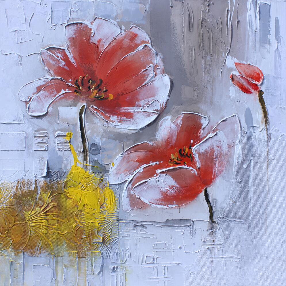 Print Modern Red Poppies Abstract Oil Painting on Canvas Modern Pop Art Poster Wall