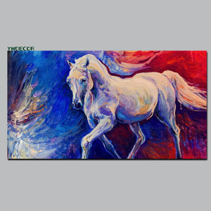 Print Psychedelic White Running Horse Abstract Animal Oil Painting on Canvas