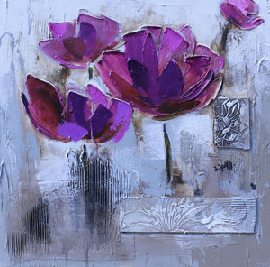 Print Modern Abstract Knife Purple Poppies Oil Painting on Canvas Pop Art Poster Wall Picture