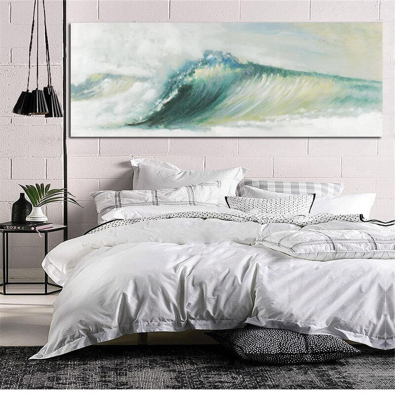 Green Ocean Sea Waves Canvas Seascape Painting Cuadros Abstract Modern Poster