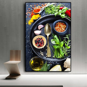 Vegetable Grains Spices Spoon Kitchen Canvas Painting Cuadros Scandinavian Posters