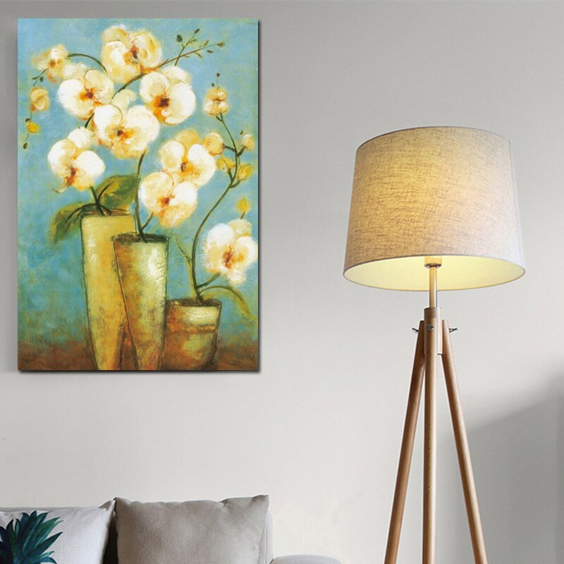 Modern White Flower on Vase Abstract Oil Painting on Canvas Poster Art Wall Picture Poster