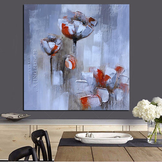 Print Abstract White Red Flower Oil Painting on Canvas Modern Pop Giclee Art Poster Wall Picture