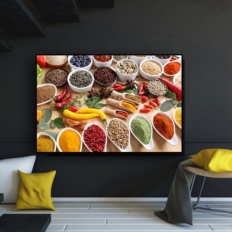 Grains Spices Spoon Peppers Kitchen Canvas Painting Cuadros Posters and Prints Restaurant