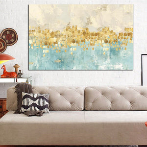 HD Print Modern Abstract Gold Money Sea Wave Oil Painting on Canvas Poster Modern
