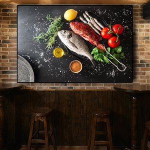 Vegetables Fish Kitchen Canvas Painting Cuadros Modern Scandinavian Restaurant Posters