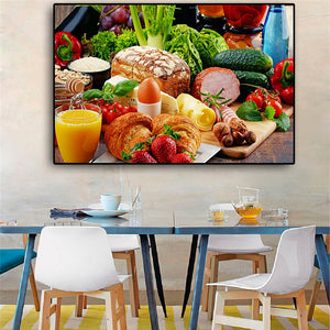 Vegetables Bread Fruits Kitchen Canvas Painting Cuadros Restaurant Posters and Prints Home