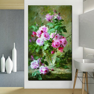 HD Print Modern Watercolor Flowers in Vase Floral Oil Painting on Canvas Poster Wall Picture