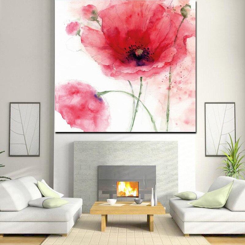 HD Print Modern Red Poppies Abstract Oil Painting on Canvas Modern Pop