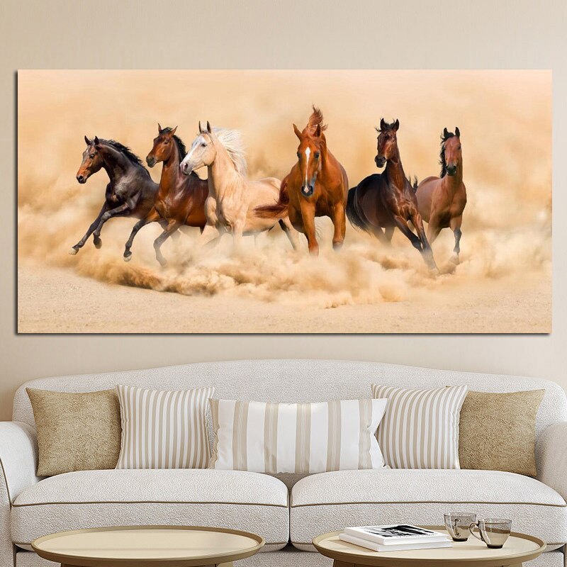 Modern Landscape Poster Print Abstract Six Running Horses Oil Painting on Canvas Wall