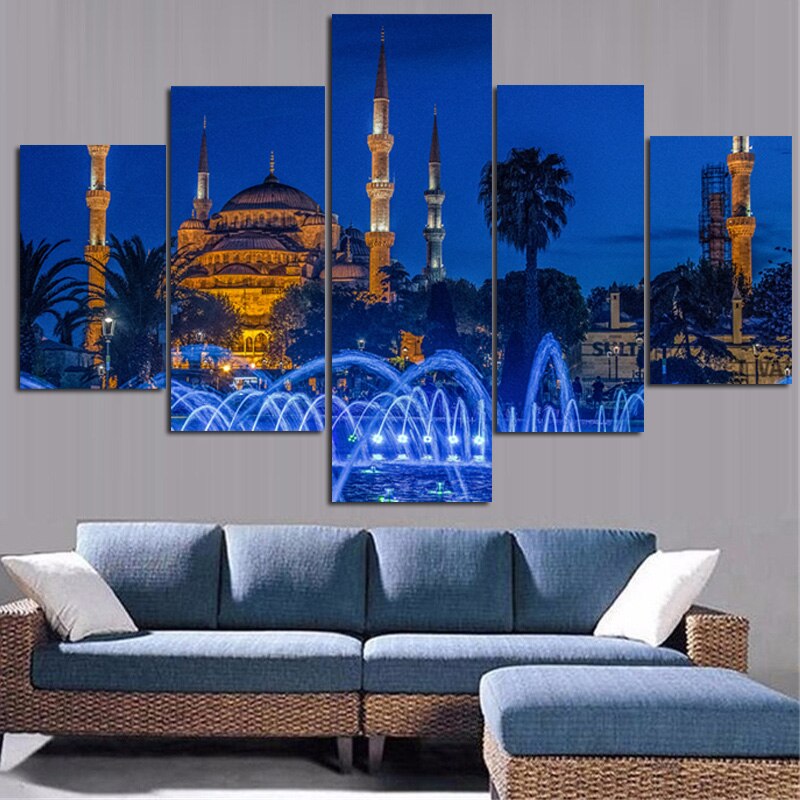 5Panel HD Print Islamic Turkey Istanbul Sultan Ahmed Mosque Religious Landscape