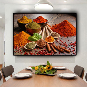 Grains Spices Spoon Peppers Canvas Painting Cuadros Posters and Prints Restaurant Kitchen