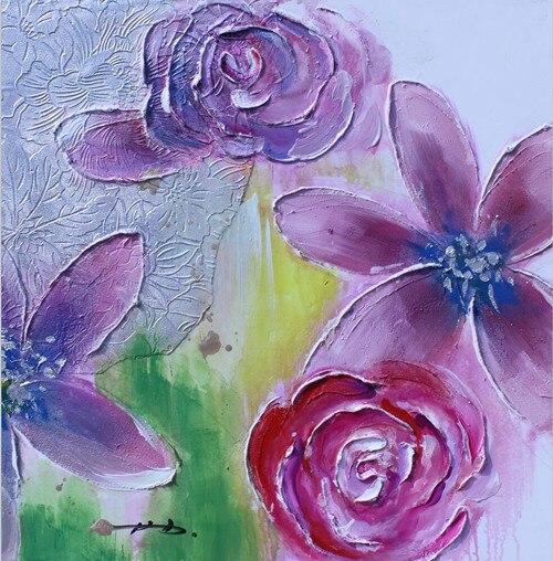 Modern Purple Flower Abstract Knife Oil Painting on Canvas Posters and Prints Pop Art