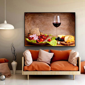 Vegetables Fruit Red Wine Glass Kitchen Food Canvas Painting Cuadros Scandinavian Posters