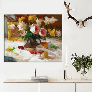 Big Size Abstract Flowers in Vase Oil Painting Print on Canvas Modern Minimalist Orchid