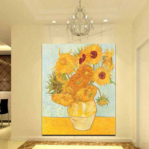 Print Abstract Vincent Van Gogh Gold Sunflower Oil Painting on Canvas Original Floral Vase