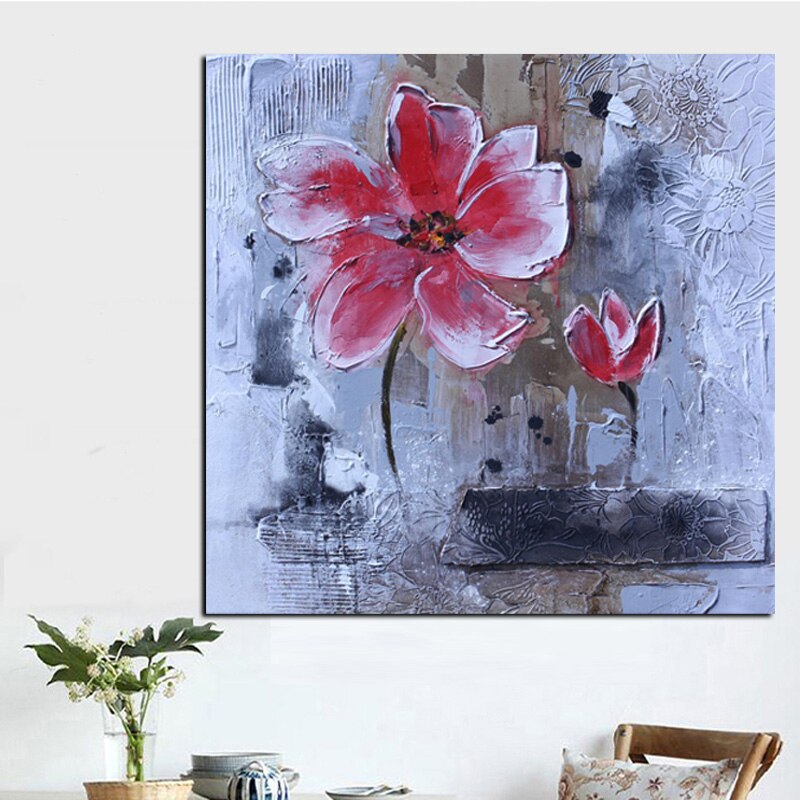 Print Modern Red Poppies Abstract Oil Painting on Canvas Modern Pop Art Poster Wall