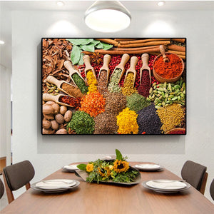 Grains Spices Spoon Kitchen Food Canvas Painting Cuadros Scandinavian Posters