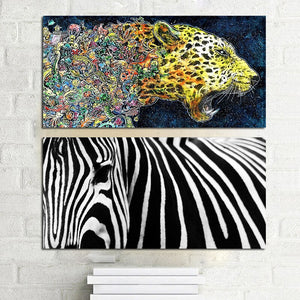 Wild Running Watercolor Leopard Zebra Horse Canvas Animal Painting Scandinavian