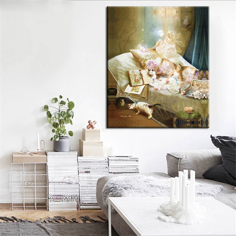 Angels Beauty Flower Fairies Abstract Landscape Oil Painting Print on Canvas Poster