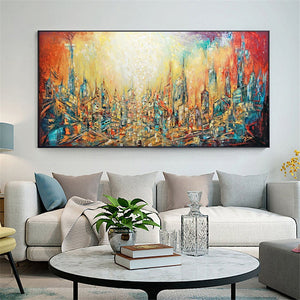 Monet 100% Hand-Painted Abstract Oil Paintings Future City New York