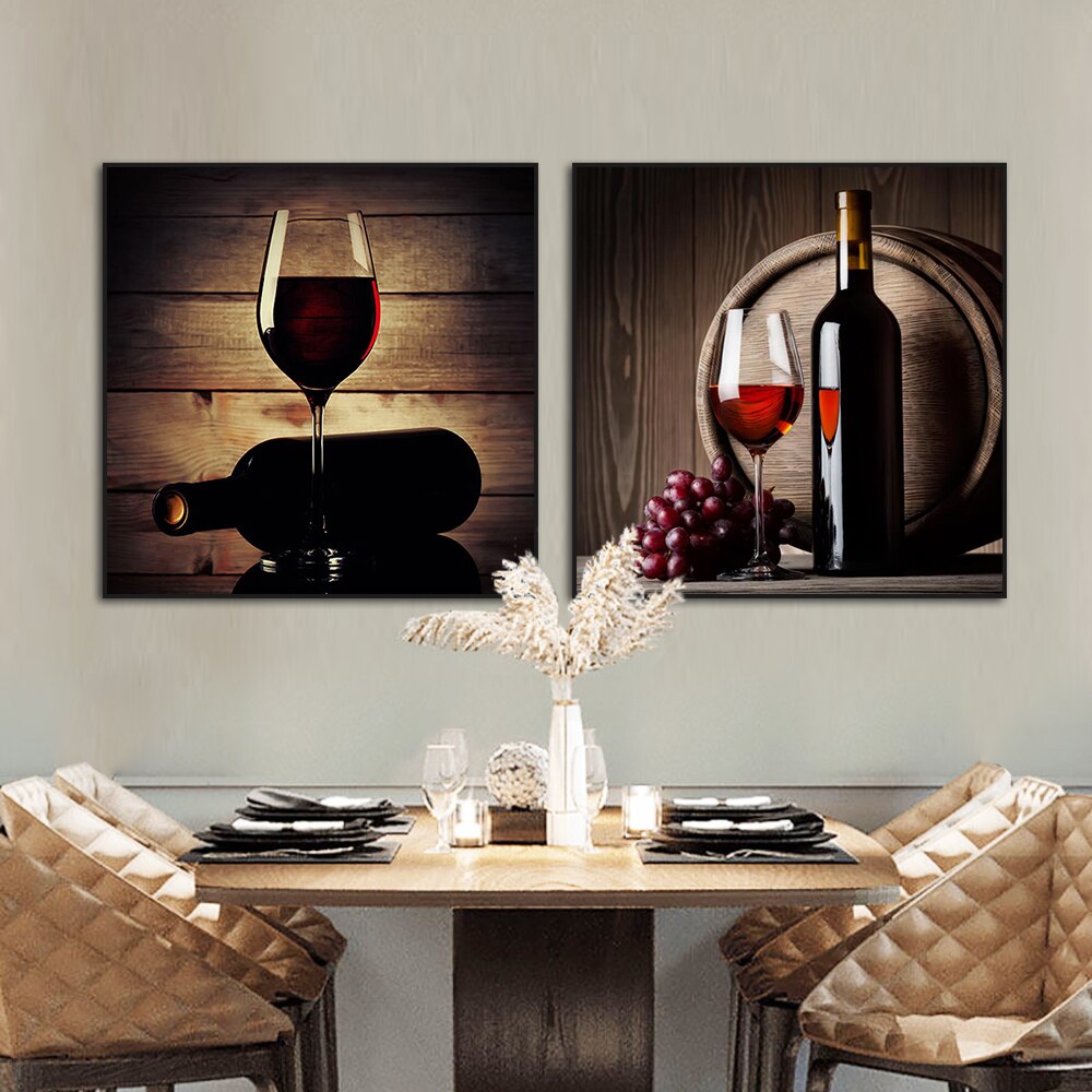 Abstract Red Wine Glass Whisky Canvas Painting Nordic Bar Posters