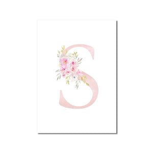 Abstract Pink Letters With Flower Canvas Painting Modern Nordic Posters And Prints Wall