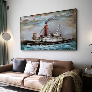 3D Abstract Boat Oil Painting Printed On Canvas Modern Landscape Posters