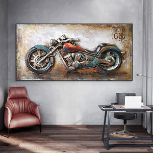 Abstract Retro And Nostalgic Motorcycle Car Oil Painting Printed On Canvas